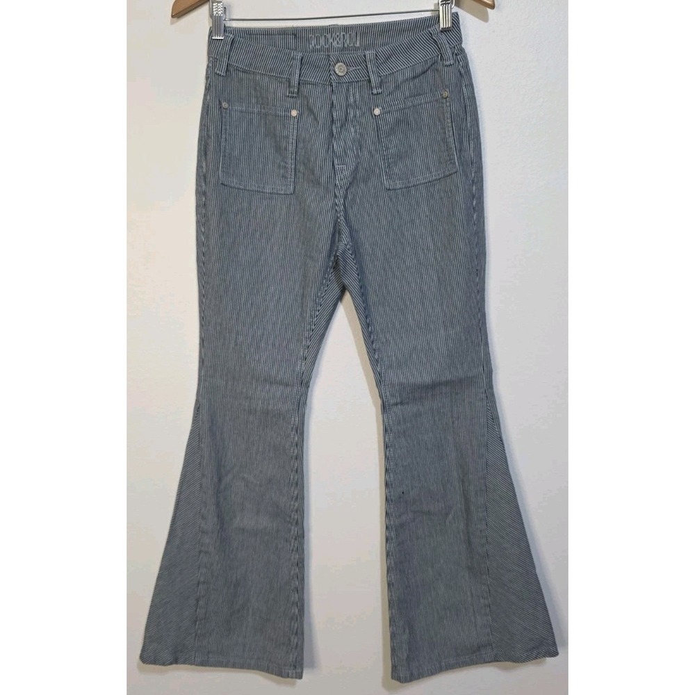 ROCK & ROLL DENIM Jeans High Rise Flare Retro Hippie Pin Stripe 26x28 Rodeo Boho